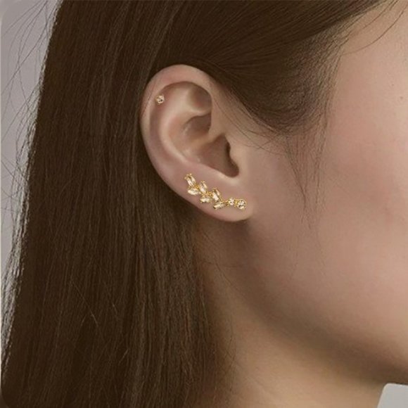 CZ Crystal Creeping Vine Ear Crawler and Stud Set - Picture 1 of 5